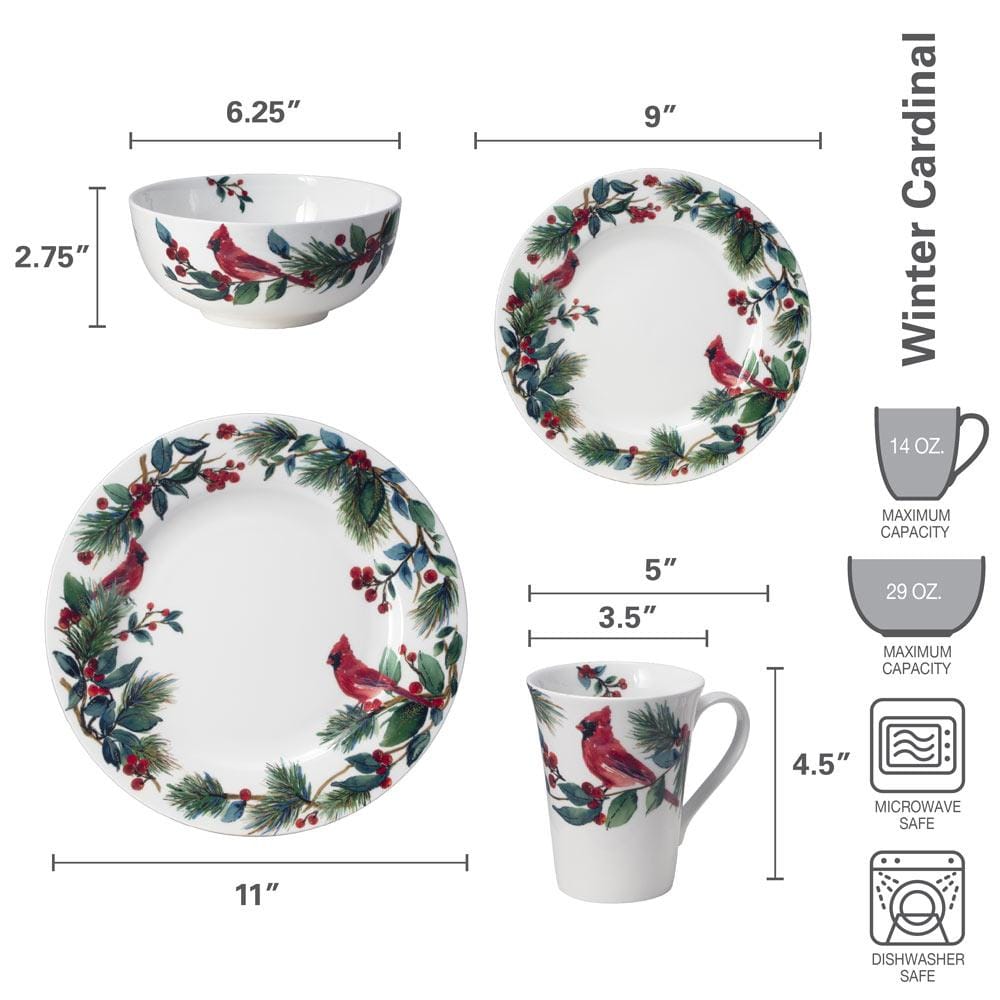 Winter Cardinal 24 Piece Dinnerware Set, Service for 6